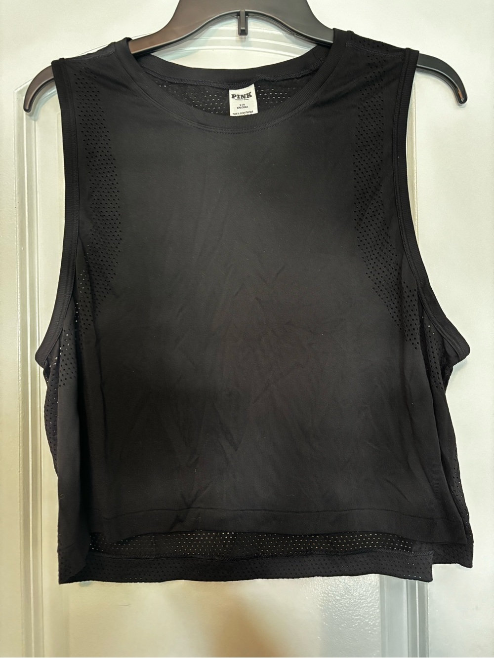 PINK Victoria's Secret Black Performance Mesh Cropped Tank Top Large